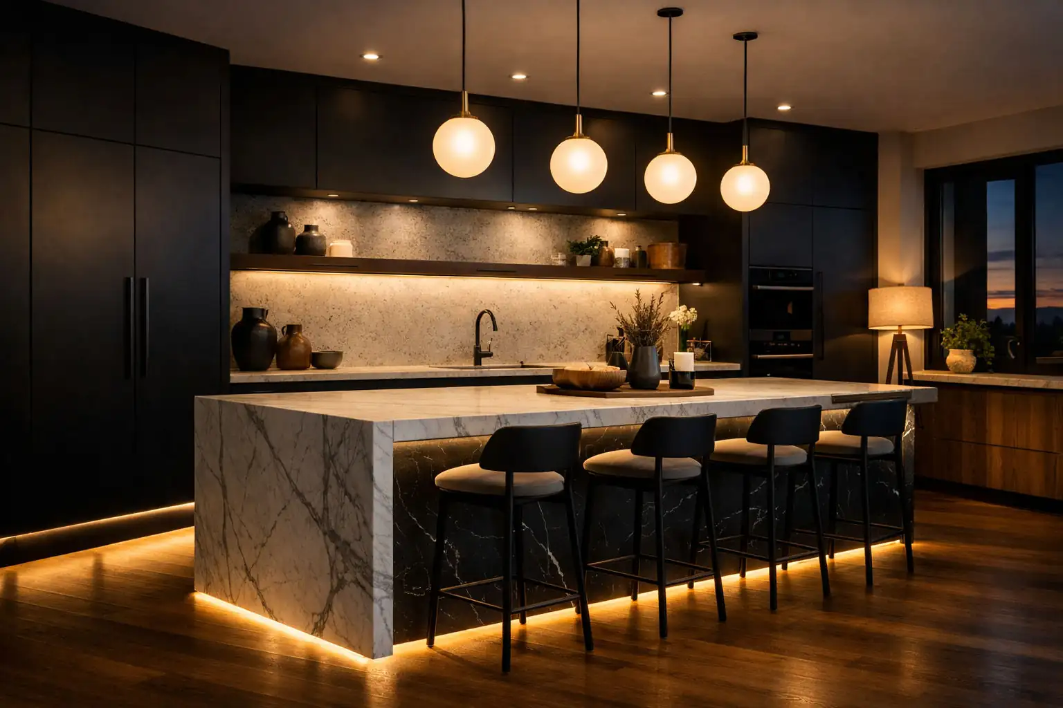 Wyspa kuchenna z blatem waterfall