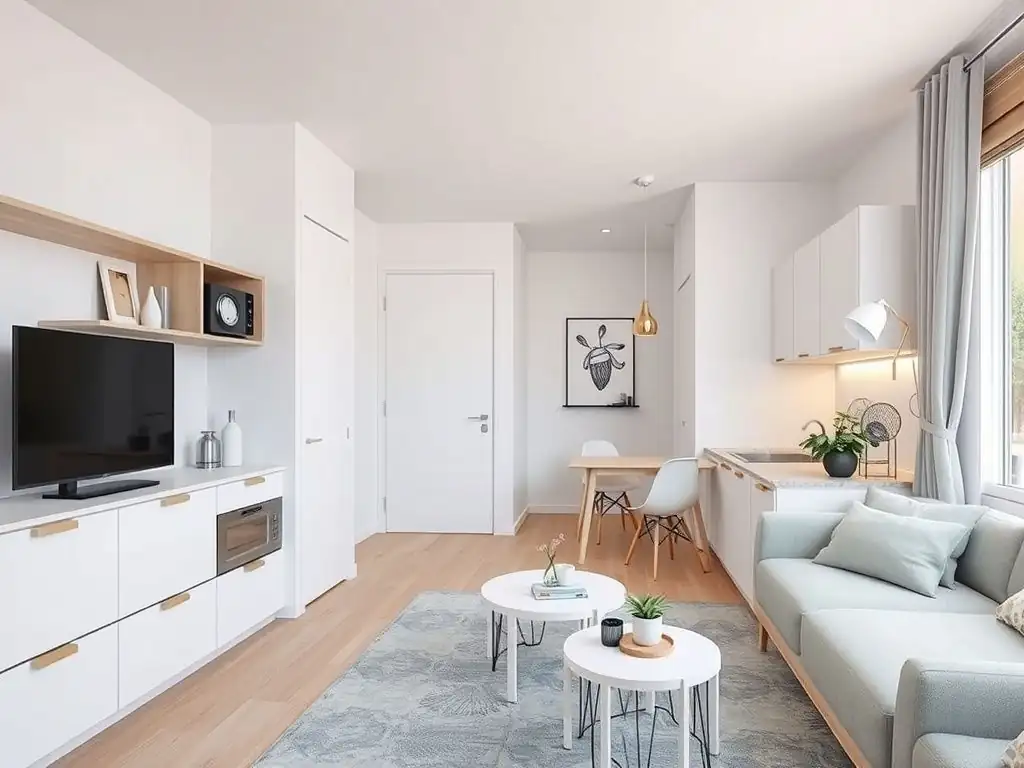 Salon z aneksem kuchennym 22m2 (wizualizacja)