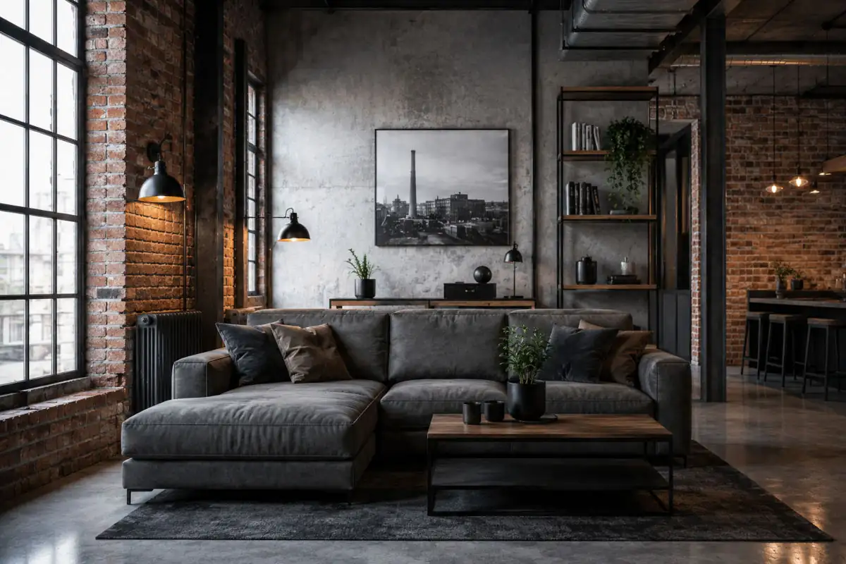 Salon w stylu industrialnym