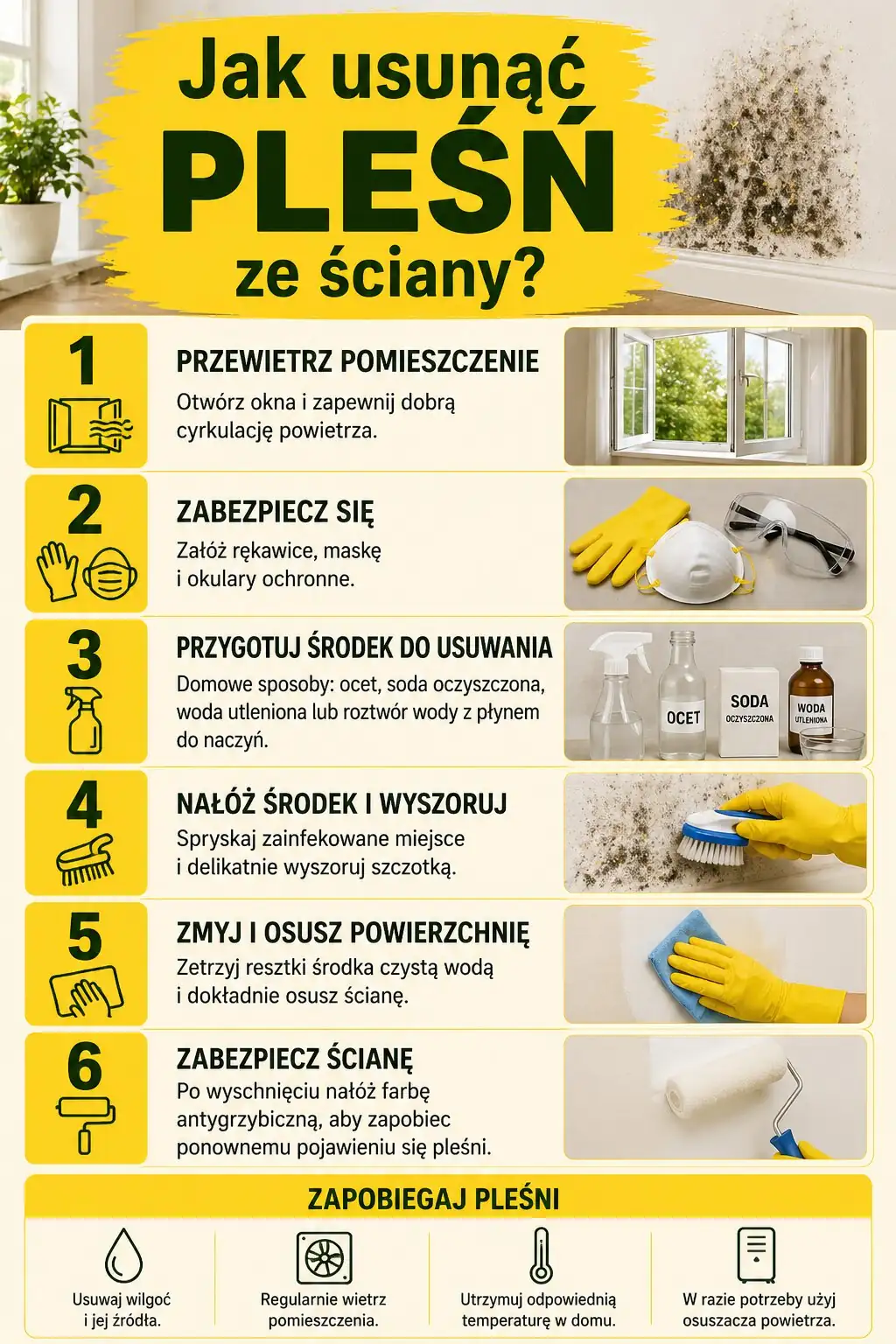 Jak usunąć pleśń ze ściany infografika 