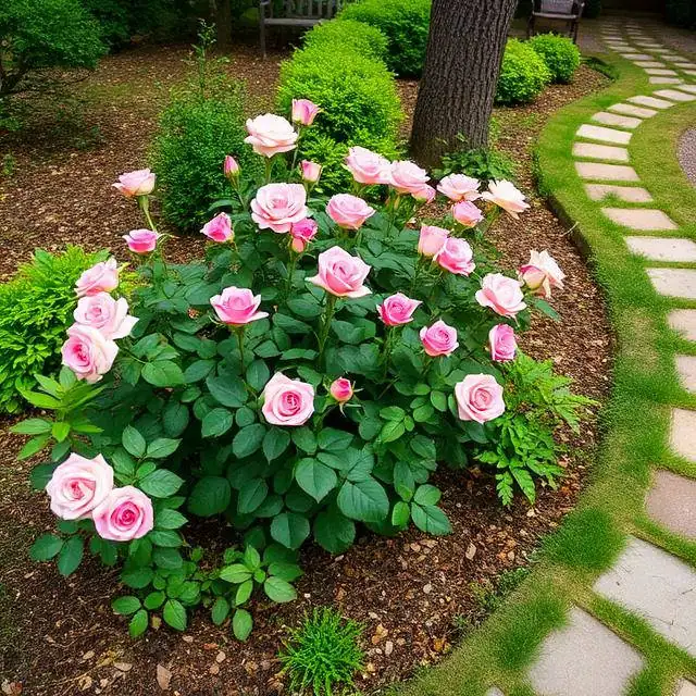 rabata z różami obok chodnika