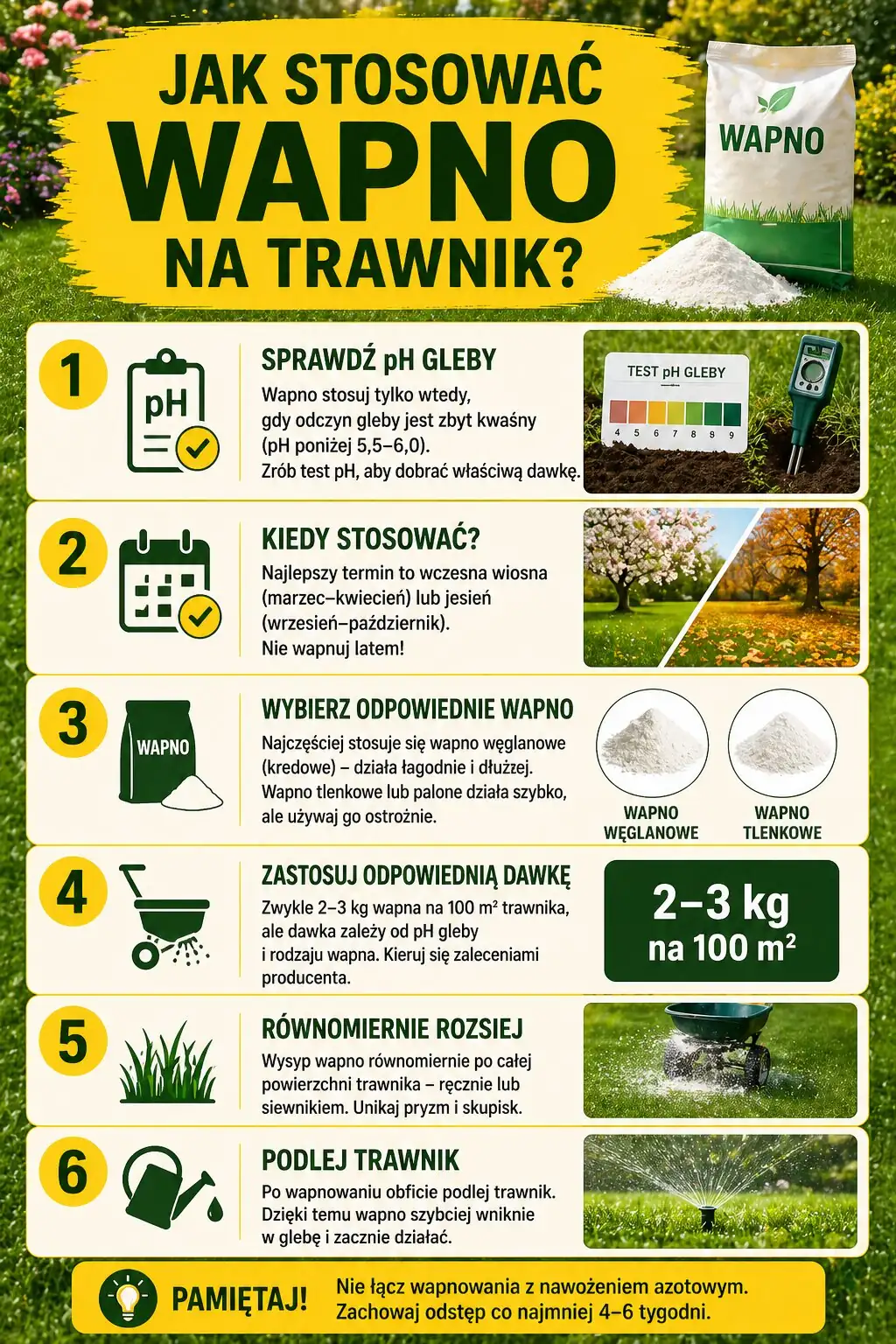 Wapno na trawnik – jak i kiedy stosować? Infografika