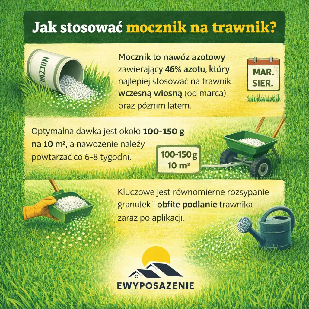 jak stosować mocznik na trawnik infografika