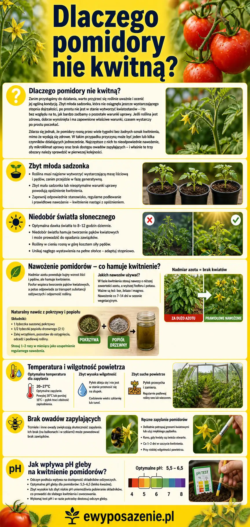 dlaczego pomidory nie kwitną infografika