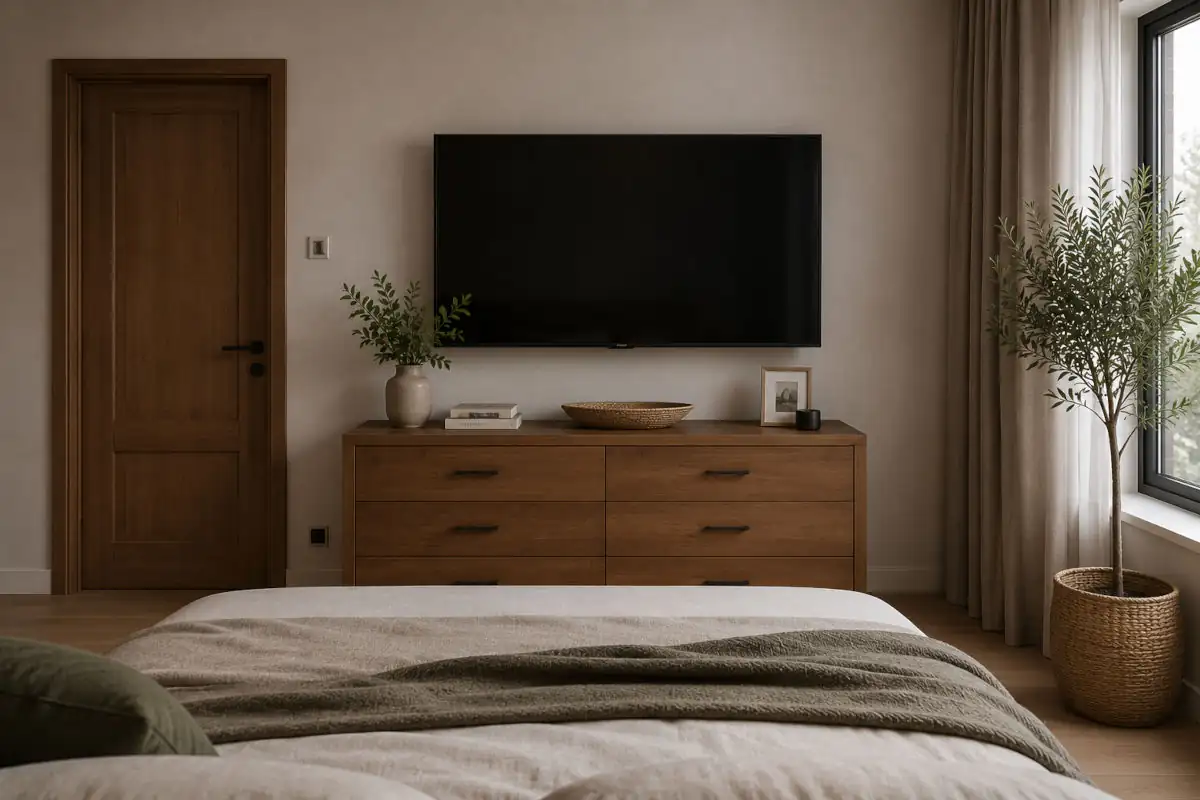 Telewizor na ścianie w sypialni